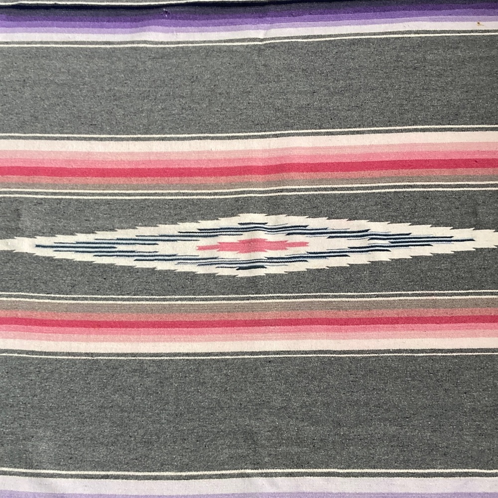 Vintage Serape Saltillo blanket Colorful textile Fringed Southwestern wool - Picture 2 of 13